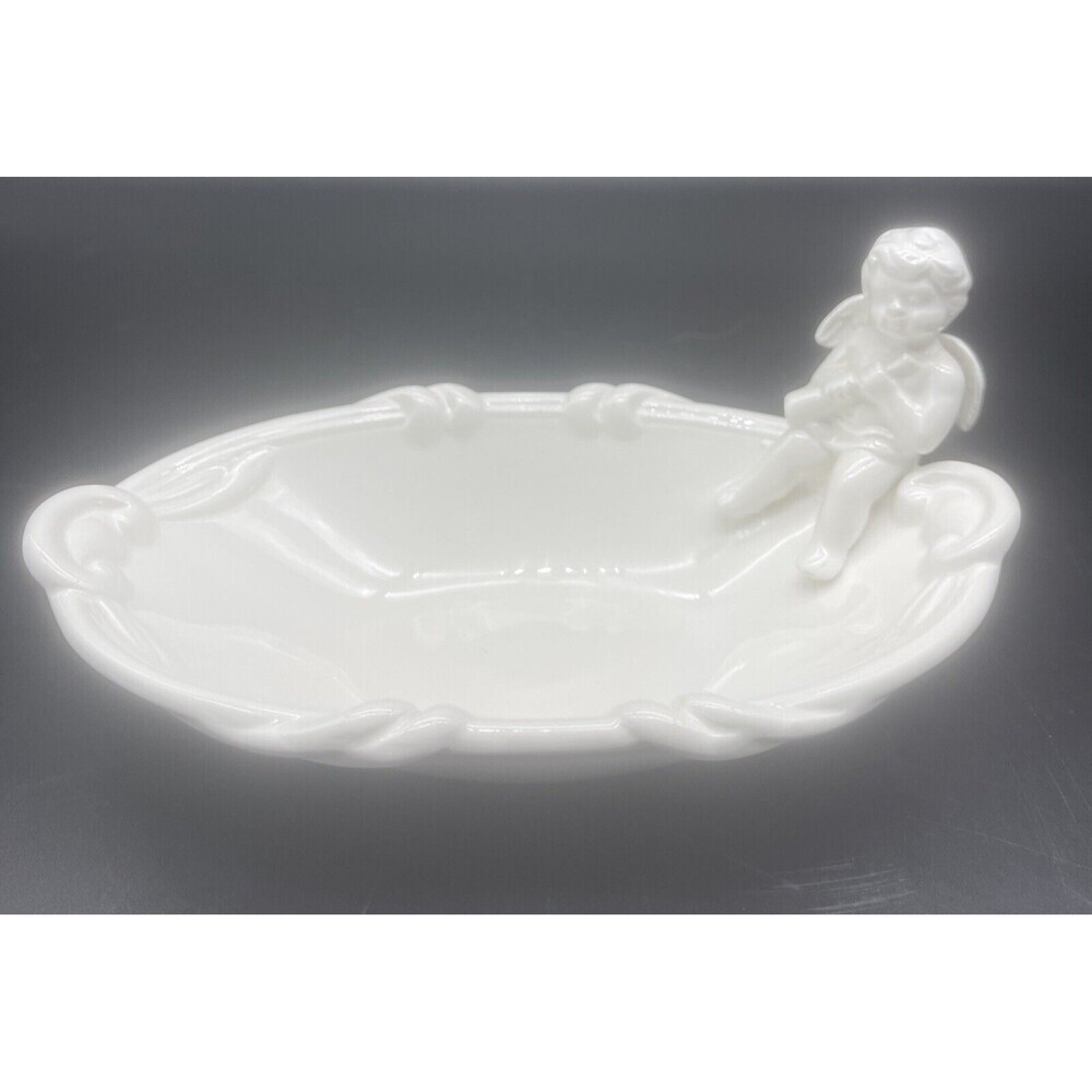 VTG Omnibus Fitz & Floyd Cherub White Angel Oval Candy Trinket Dish‎ 8.5”